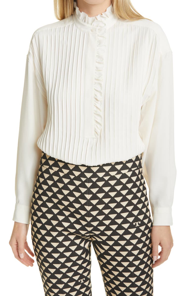 TORY BURCH Ruffle Pleated Blouse, Main, color, NEW IVORY