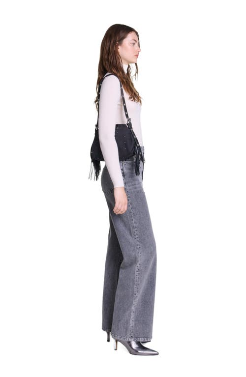 Maje Belted Wide Leg Jeans In Grey In Grey