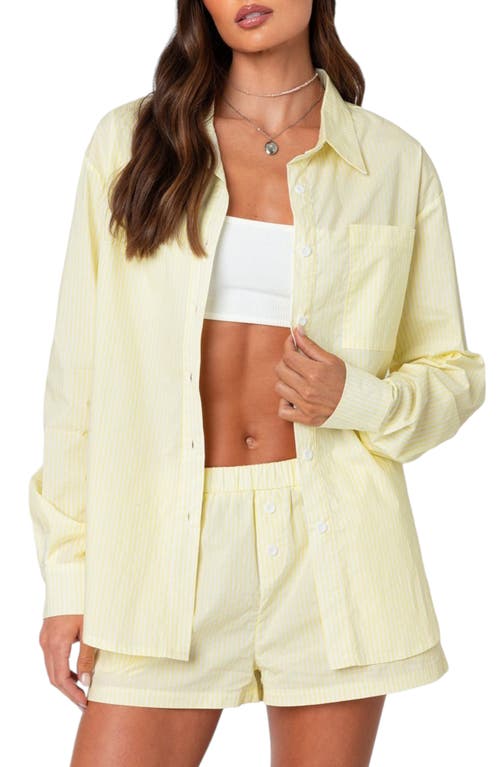 EDIKTED Pinstripe Oversize Button-Up Shirt Yellow at Nordstrom,