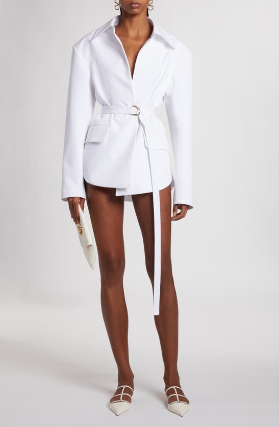 Shop Valentino Garavani Belted Cotton Wrap Jacket In Bianco Ottico