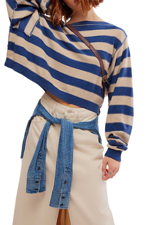 Shop Free People Into The Blue Stripe Crop Sweater In Blue Combo