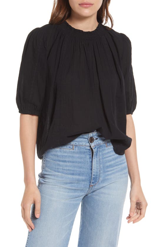 TREASURE & BOND SMOCKED LACE INSET GAUZY BLOUSE