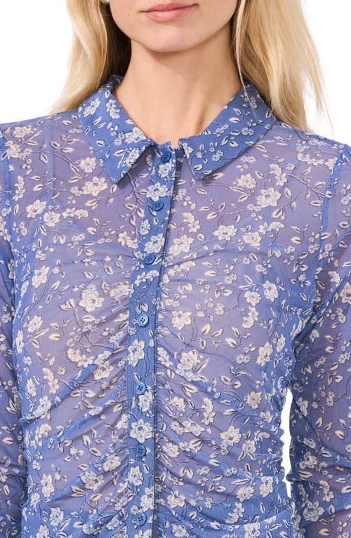 Shop Halogenr Halogen(r) Print Mesh Button-up Shirt In Swift Seas Blue Floral