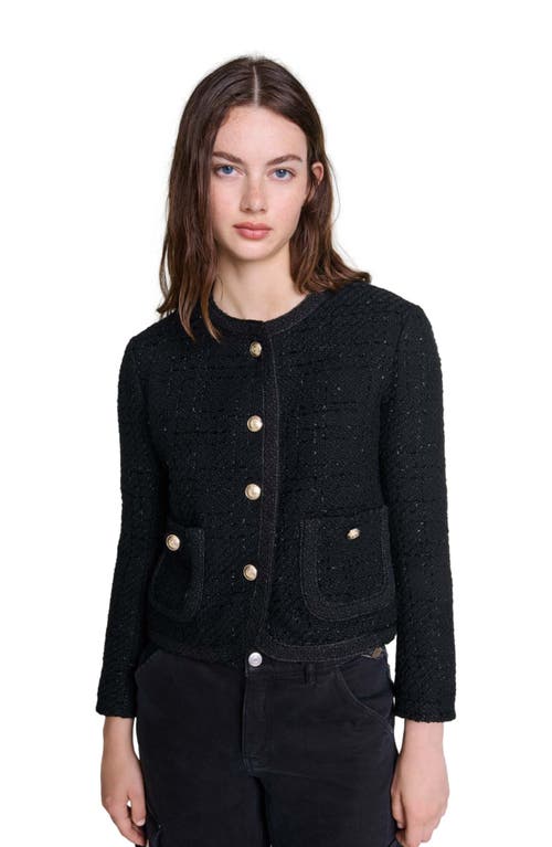 Shop Maje Short Tweed Jacket In Black