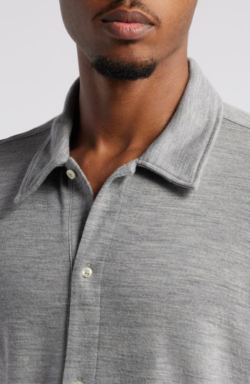 Shop Officine Generale Officine Générale Brent Wool Knit Button-up Shirt In Light Grey