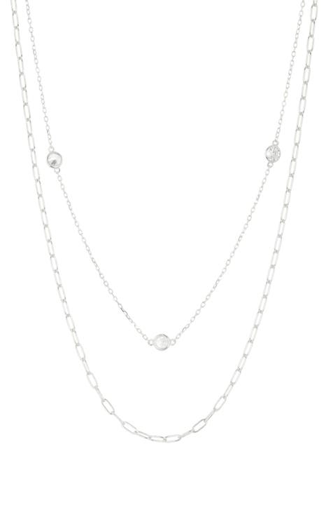 Sterling Silver Mixed Cubic Zirconia Layered Necklace