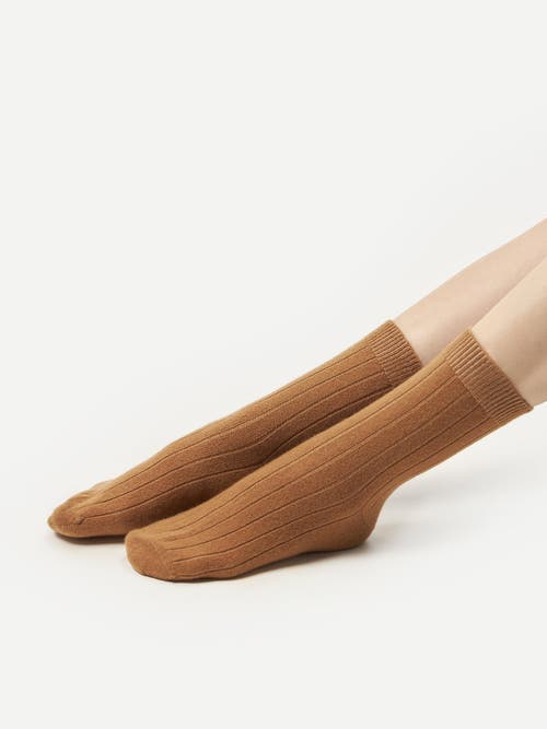 Shop Gobi Cashmere Trim Knit Bed Socks In Almond