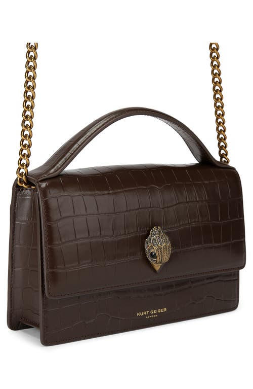Kurt Geiger London Bond Croc Embossed Leather Top Handle Bag In Dark Brown