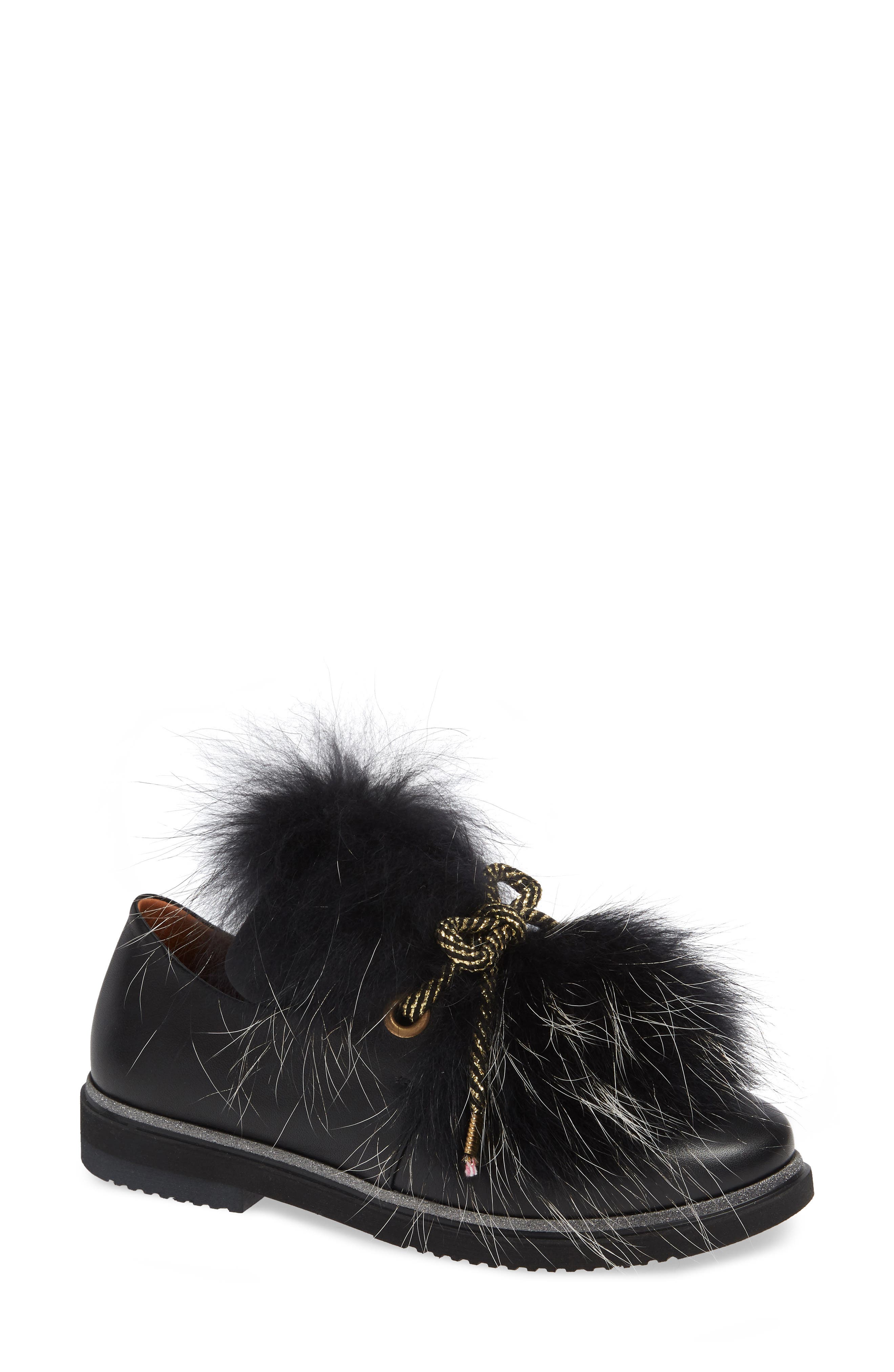 Sheridan Mia Timothee Genuine Fox Fur Flat, Black