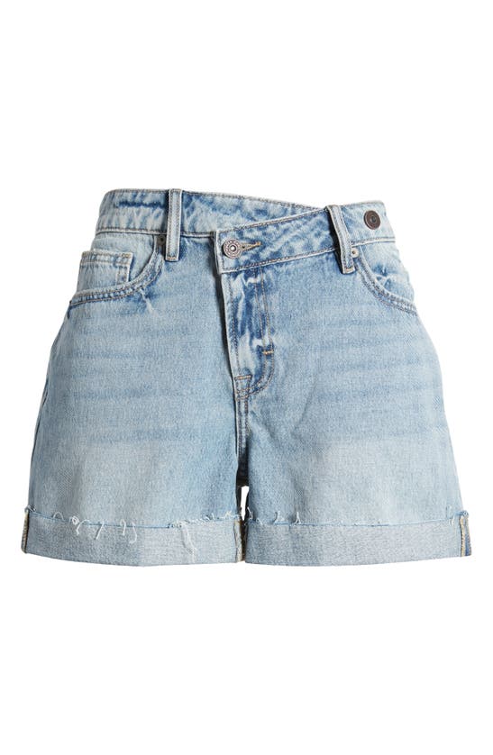 Shop Hidden Jeans Crossover Waist Denim Mom Shorts In Medium Wash