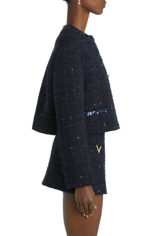 Shop Valentino Garavani Sequin Metallic Tweed Jacket In Navy Lurex/navy