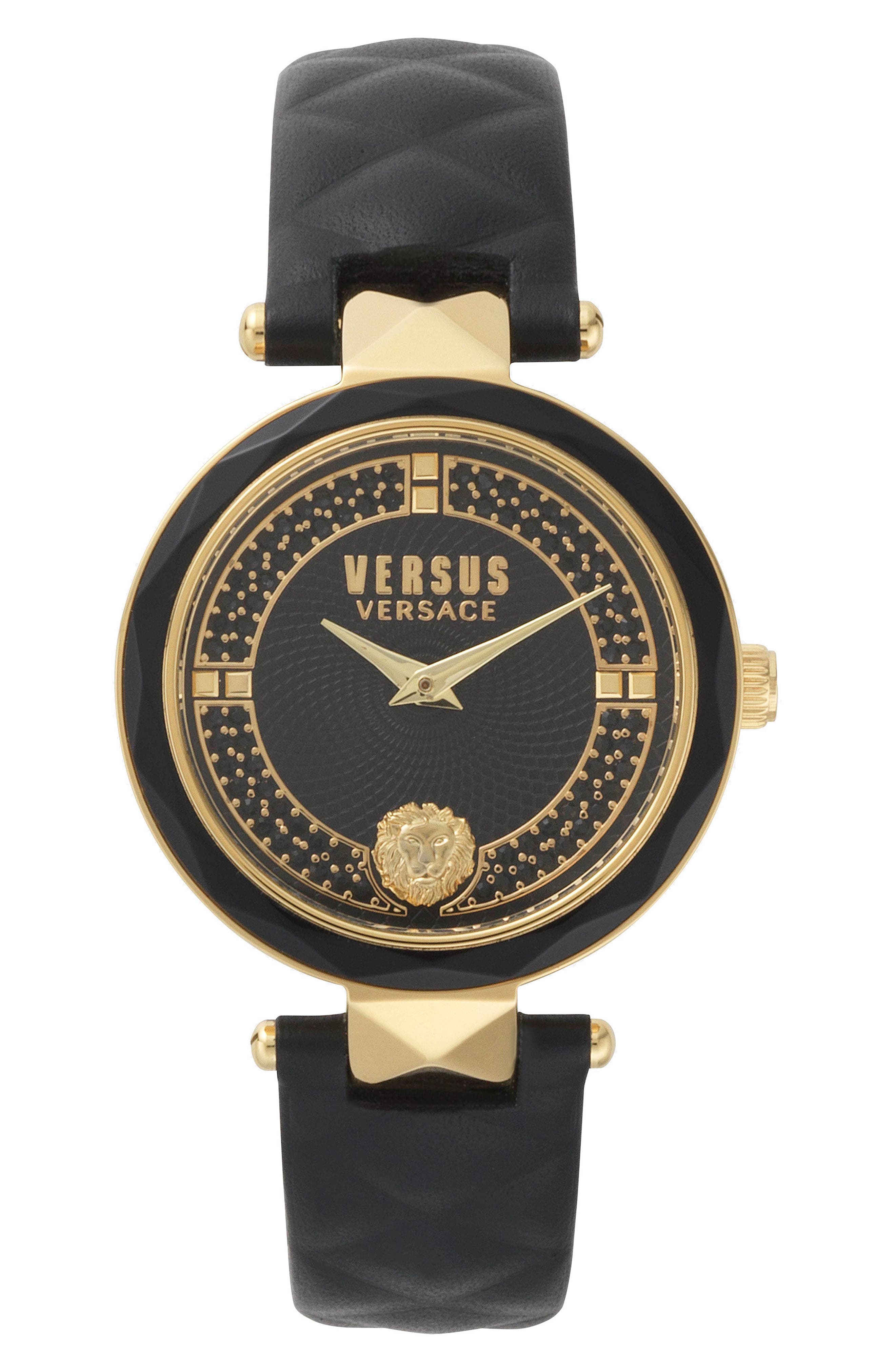 VERSUS Versace Covent Garden Crystal Accent Leather Strap Watch, 36mm