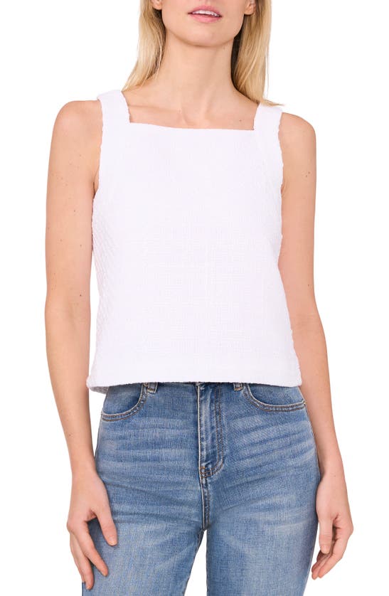 Cece Tweed Square Neck Top In Ultra White
