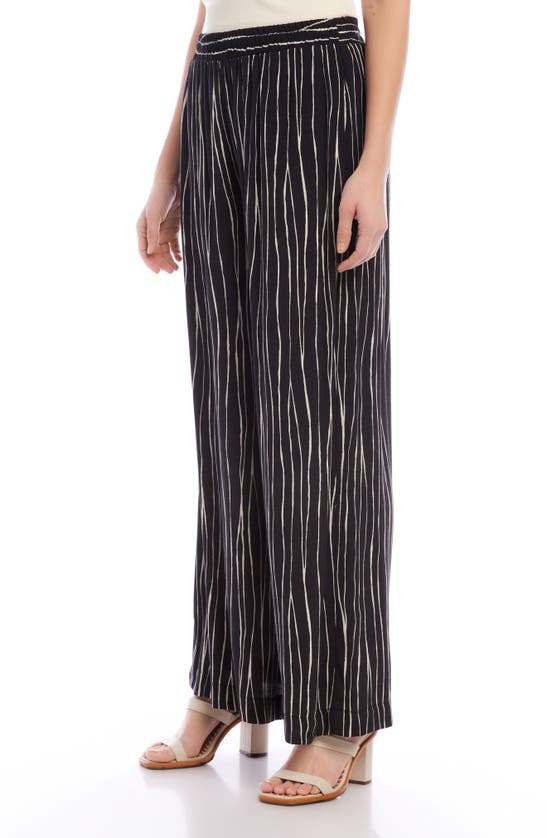 Shop Karen Kane Stripe High Waist Wide Leg Pants In Black Print