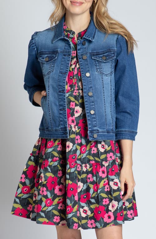 Shop Apny Puff Sleeve Denim Jacket In Medium Indigo