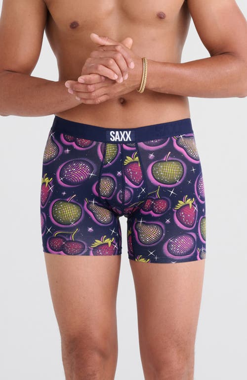 SAXX Vibe Super Soft Slim Fit Boxer Briefs in Disco Fruit-Maritime Blue 