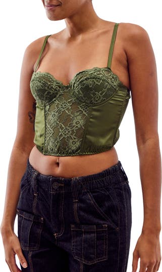 Bdg Urban Outfitters Lace & Satin Corset Crop Top In Blue