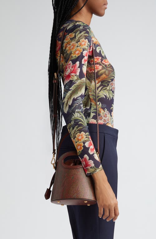 Shop Etro Small Saturno Paisley Bucket Bag In M0019 Brown