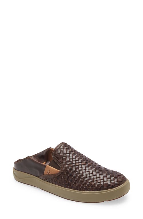 Shop Olukai Lae'ahi Lauhala Woven Leather Shoe In Dark Wood/dark Wood