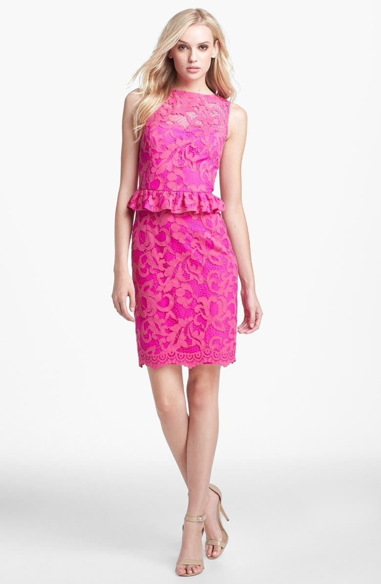 LILLY PULITZER<SUP>®</SUP> 'Kiri' Lace Peplum Dress, Main, color, MAMBO PINK
