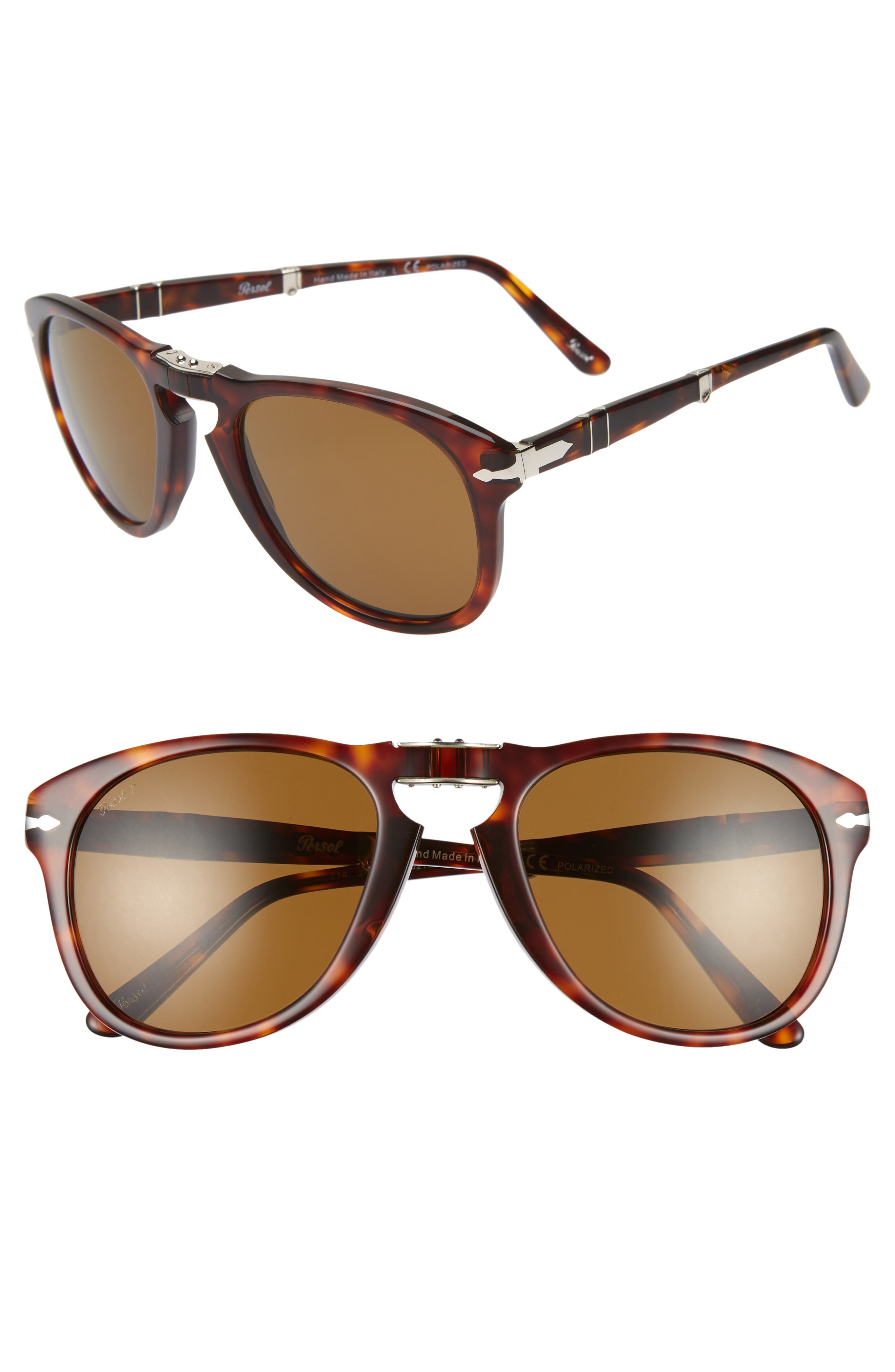 UPC 713132220719 product image for Persol Folding Polarized Keyhole Sunglasses - Brown | upcitemdb.com