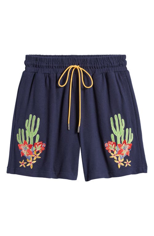 Shop Diet Starts Monday Cactus Floral Bay Embroidered Knit Drawstring Shorts In Navy