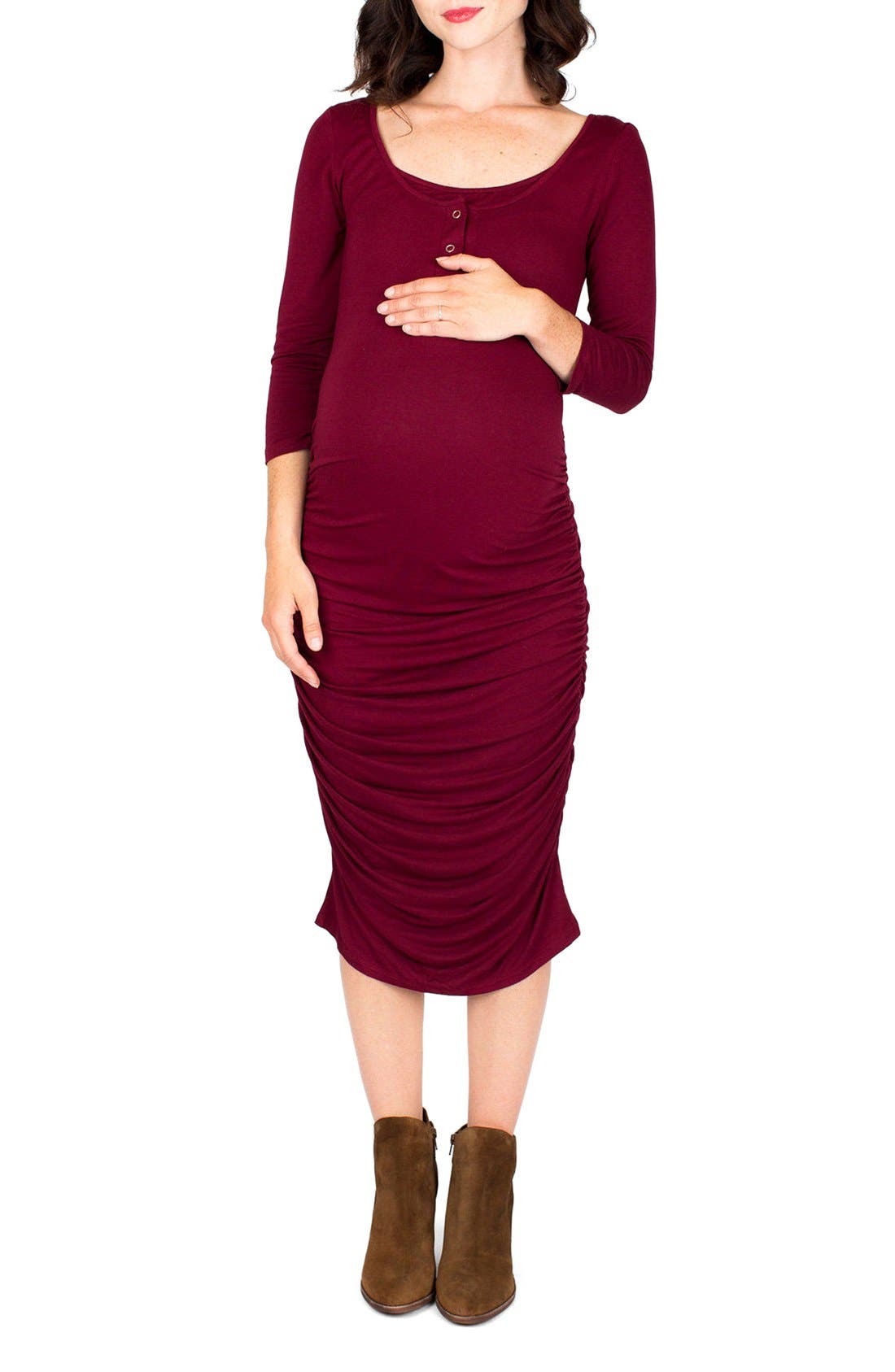 Nom Henley Maternity Dress, Burgundy