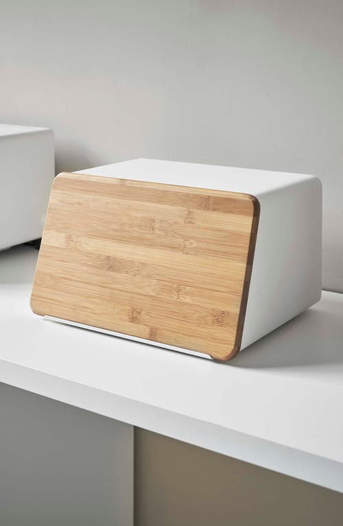Yamazaki Breadbox With Bamboo Cutting Board In White