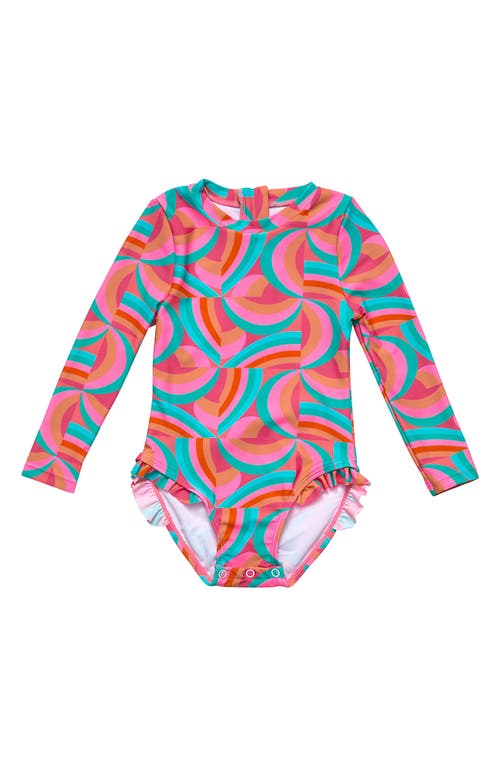 Snapper Rock Geo Melon Long Sleeve Rashguard Swimsuit in Red at Nordstrom, Size 24-36M