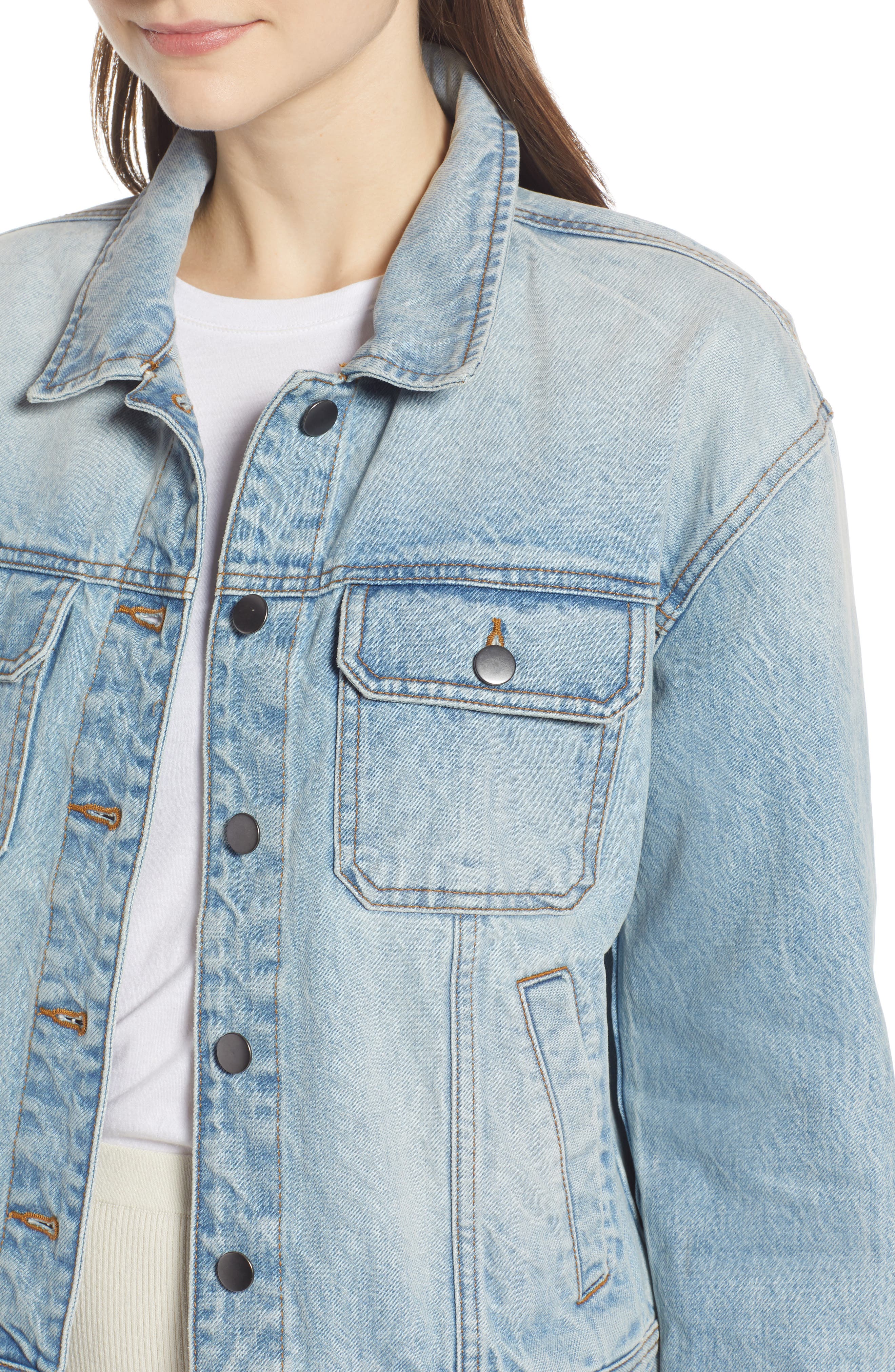 something navy denim jacket