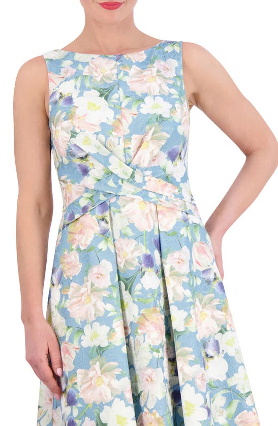 Shop Vince Camuto Floral Jacquard Cross Bodice Dress In Blue