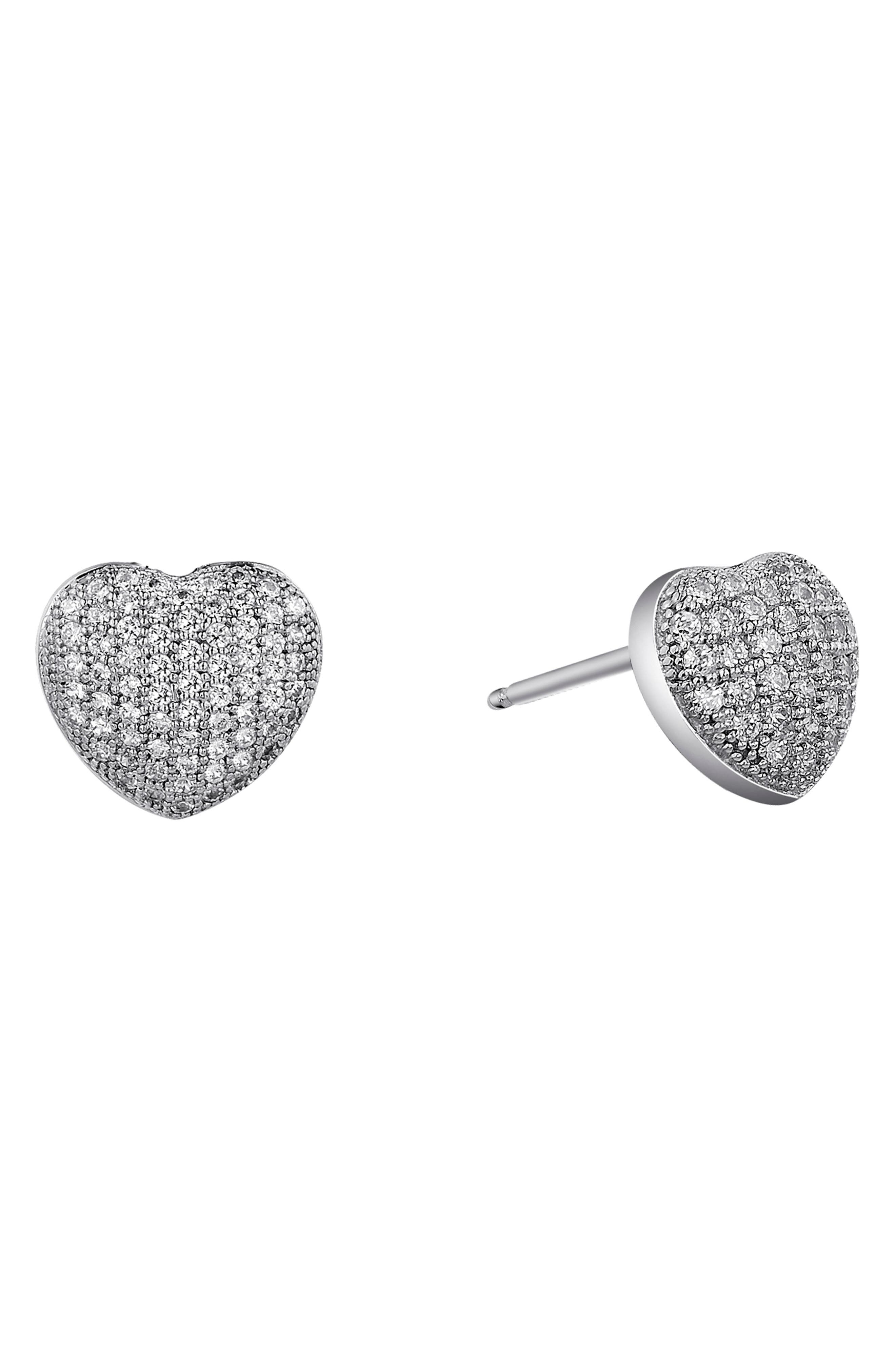 Lafonn Platinum Bonded Sterling Silver Micro Pave Heart Stud Earrings In White