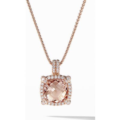 David Yurman Chatelaine Pave Bezel Pendant Necklace With Morganite And Diamonds In 18K Rose Gold