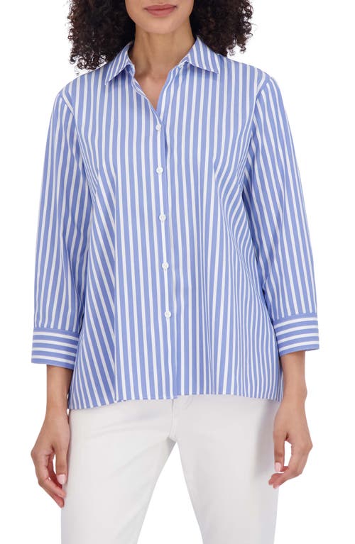 Sandra Stripe Cotton Blend Button-Up Shirt in Periwinkle