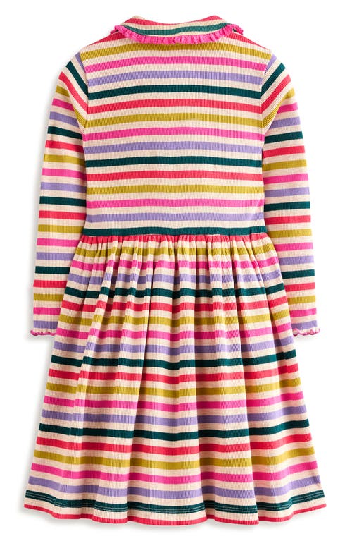 Shop Mini Boden Kids' Stripe Long Sleeve Cotton Rib Dress In Oatmeal Melange Multi Stripe