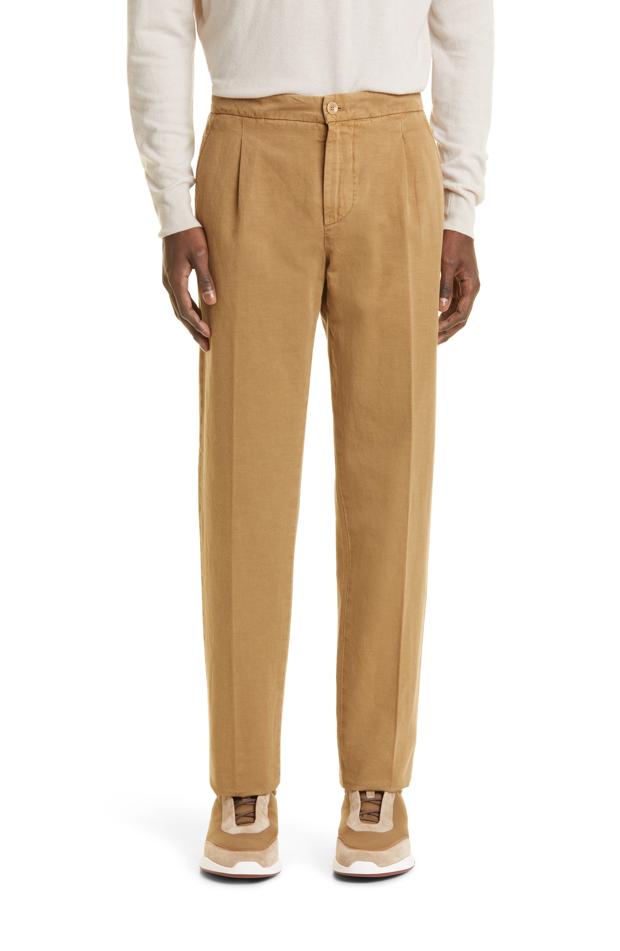Mens Clothing Trousers Loro Piana Pantaflat Trouser in Natural for Men Slacks and Chinos Casual trousers and trousers 