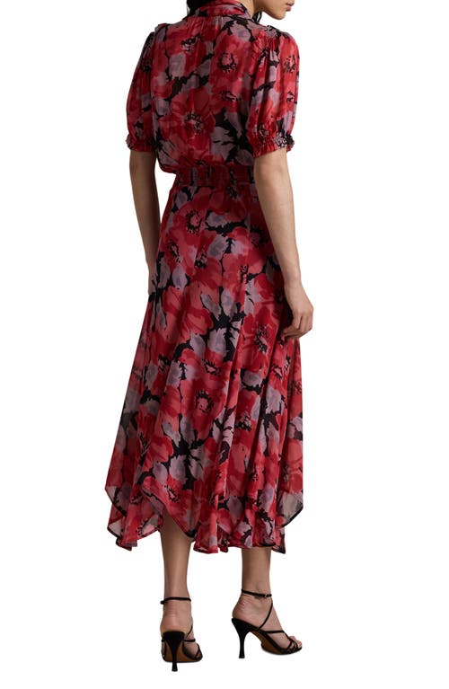 Shop Polo Ralph Lauren Irene Floral Tie Neck Handkerchief Hem Georgette Maxi Dress In 1814 Fall Poppy