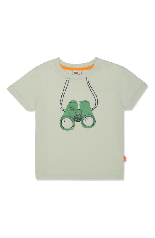 Shop Mon Coeur Kids' Recycled Cotton & Cotton Graphic T-shirt In Sea Foam Safari Binocular