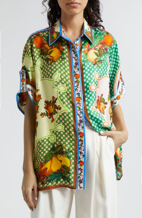 Rose Silk Long Sleeve Button Up