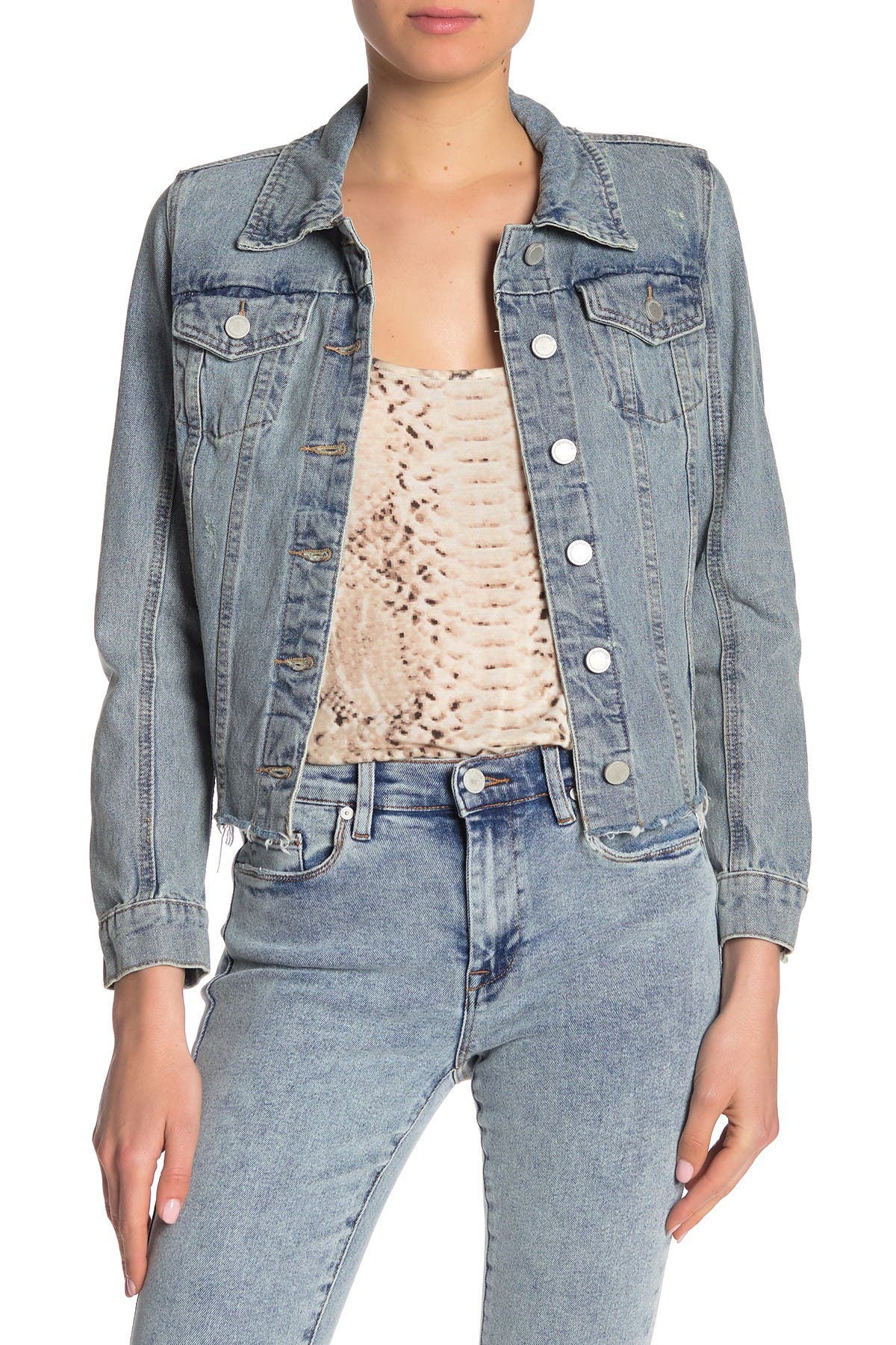 cropped raw hem denim jacket