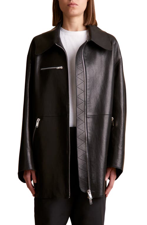 Khaite Gellar Longline Leather Jacket in Black