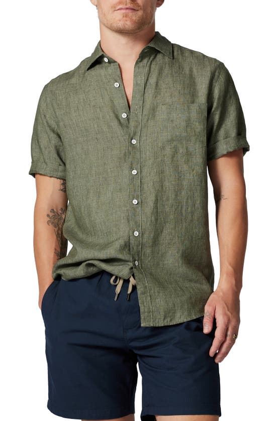 Shop Rodd & Gunn Waiheke Original Fit Short Sleeve Linen Button-up Shirt In Kelp