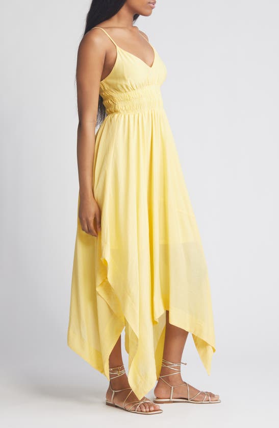 Shop Moon River Shirred Bodice Handkerchief Hem Sundress In Yellow