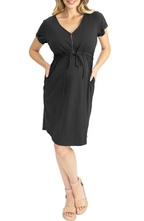 Angel Maternity Zip Maternity/Nursing Dress in Black