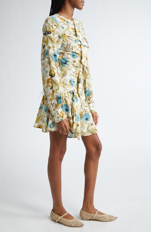 Shop Ulla Johnson Salima Ruffle Long Sleeve Silk Minidress In Floral