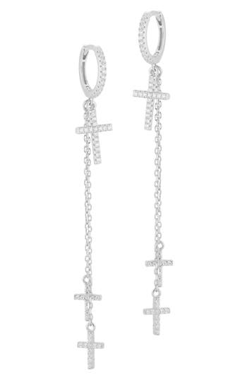 Shop Chloe & Madison Chloe And Madison Cz Cross Chain Drop Earrings In Silver