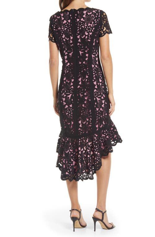 Shop Shani Laser Cut Floral High-low Cocktail Dress In Black/pink