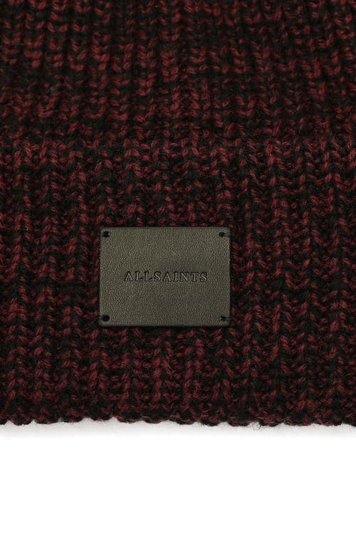 Shop Allsaints Marled Wool Blend Rib Cuff Beanie In Black/truffle Red