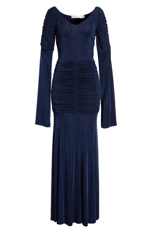 Shop Oríré Orire Wally Shirred Long Sleeve Maxi Dress In Blue