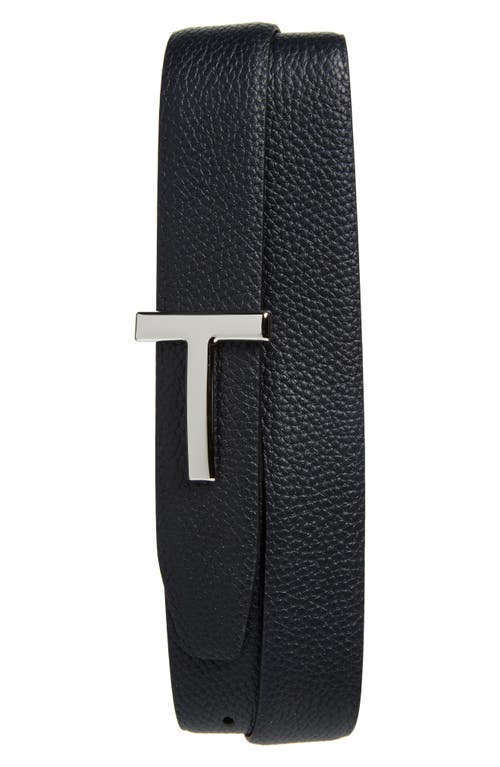 Tom Ford T Icon Reversible Grained Leather Belt In Dark Navy/black